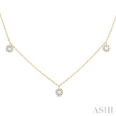 3/8 ctw Dangle Circular Motif Fusion Baguette and Round Cut Diamond Station Necklace in 10K Yellow Gold